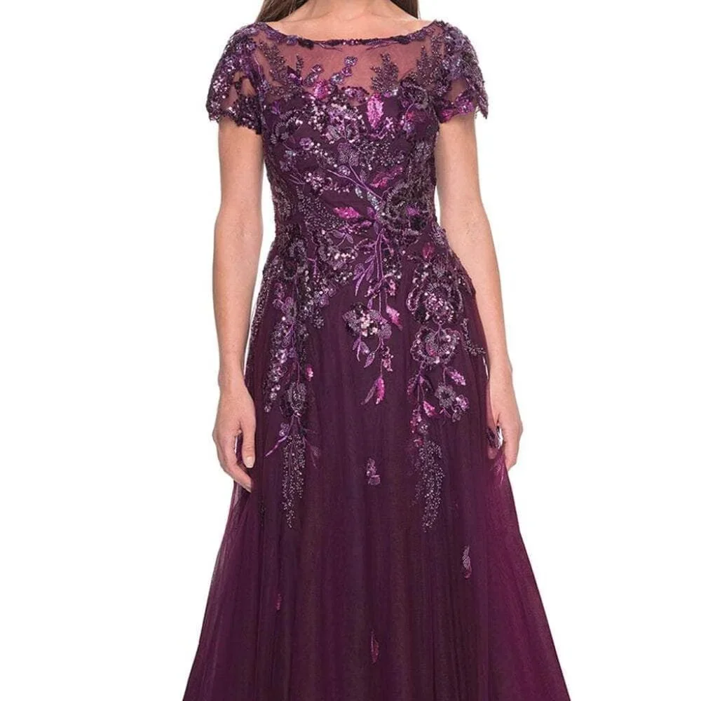 NWT La Femme 31712 Floral Lace Applique Mother of the Bride Dark Berry Size 8